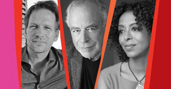 Freeman's Love panel with headshots of John Freeman, Maaza Mengiste and Richard Russo