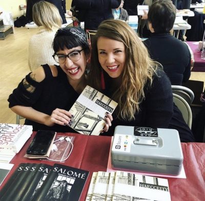 Kate Siklosi and Dani Spinosa at a book show