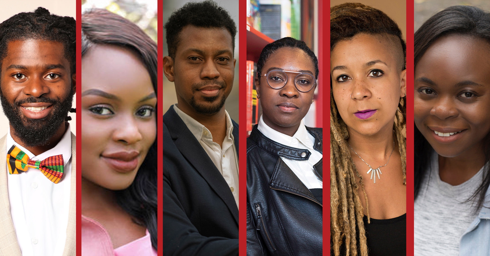 Blog banner featuring the headshots of the six writers featured in the blog