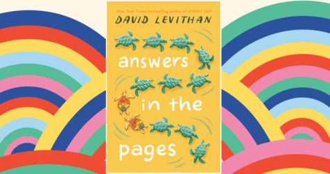 The Book cover of Answers in the Pages on a background with lots of rainbows