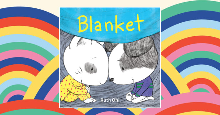 The cover of Blanket on a background with lots of rainbows