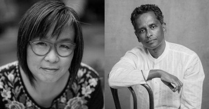 side by side headshots of Larissa Lai and Shyam Selvadurai