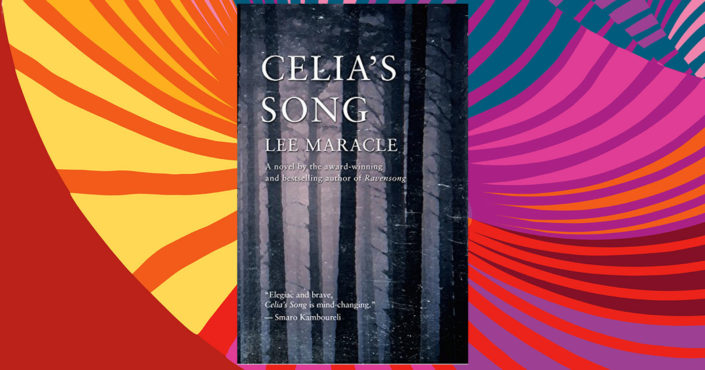 Lee Maracle’s Celia’s Song book cover on a multi-coloured background