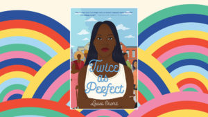 Twice as Perfect book cover on a pastel rainbow background