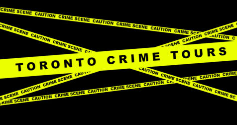 Toronto Crime Tours logo with yellow crime scene tape on a black background